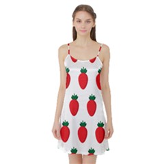 Fruit Strawberries Red Green Satin Night Slip by Mariart