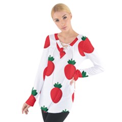 Fruit Strawberries Red Green Women s Tie Up Tee by Mariart