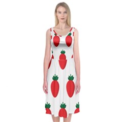 Fruit Strawberries Red Green Midi Sleeveless Dress by Mariart