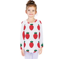 Fruit Strawberries Red Green Kids  Long Sleeve Tee