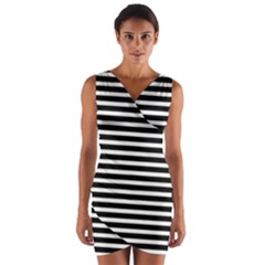 Horizontal Stripes Black Wrap Front Bodycon Dress