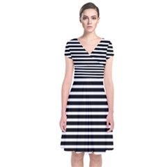 Horizontal Stripes Black Short Sleeve Front Wrap Dress by Mariart