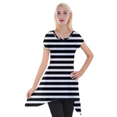 Horizontal Stripes Black Short Sleeve Side Drop Tunic