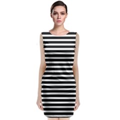 Horizontal Stripes Black Sleeveless Velvet Midi Dress by Mariart