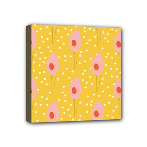 Flower Floral Tulip Leaf Pink Yellow Polka Sot Spot Mini Canvas 4  X 4  by Mariart