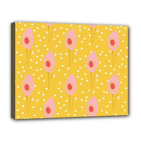 Flower Floral Tulip Leaf Pink Yellow Polka Sot Spot Canvas 14  X 11  by Mariart