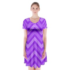 Zig Zags Pattern Short Sleeve V-neck Flare Dress