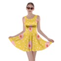 Flower Floral Tulip Leaf Pink Yellow Polka Sot Spot Skater Dress View1