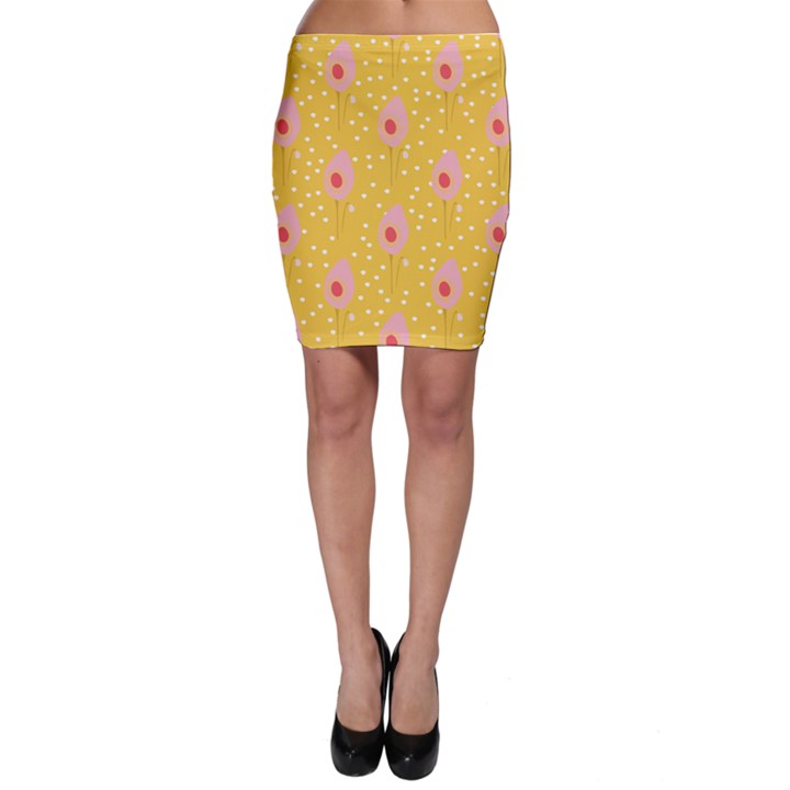 Flower Floral Tulip Leaf Pink Yellow Polka Sot Spot Bodycon Skirt