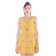 Flower Floral Tulip Leaf Pink Yellow Polka Sot Spot Scoop Neck Skater Dress by Mariart