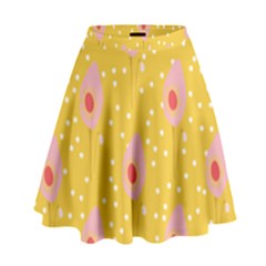 Flower Floral Tulip Leaf Pink Yellow Polka Sot Spot High Waist Skirt by Mariart