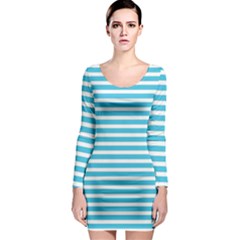 Horizontal Stripes Blue Long Sleeve Bodycon Dress by Mariart