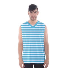 Horizontal Stripes Blue Men s Basketball Tank Top by Mariart