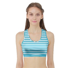 Horizontal Stripes Blue Sports Bra With Border by Mariart