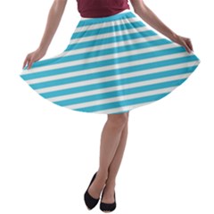 Horizontal Stripes Blue A-line Skater Skirt by Mariart