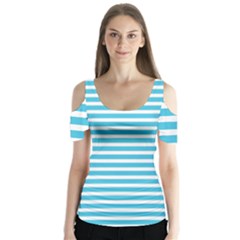 Horizontal Stripes Blue Butterfly Sleeve Cutout Tee 