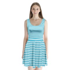 Horizontal Stripes Blue Split Back Mini Dress  by Mariart