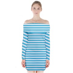 Horizontal Stripes Blue Long Sleeve Off Shoulder Dress