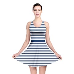 Horizontal Stripes Blue White Line Reversible Skater Dress by Mariart