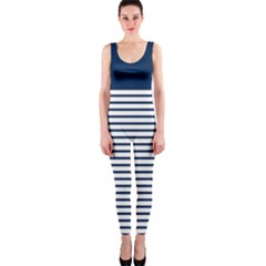 Horizontal Stripes Blue White Line Onepiece Catsuit by Mariart