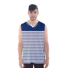 Horizontal Stripes Blue White Line Men s Basketball Tank Top