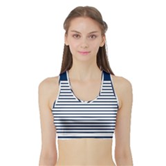 Horizontal Stripes Blue White Line Sports Bra With Border by Mariart