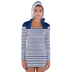 Horizontal Stripes Blue White Line Women s Long Sleeve Hooded T-shirt by Mariart