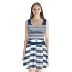 Horizontal Stripes Blue White Line Split Back Mini Dress  by Mariart