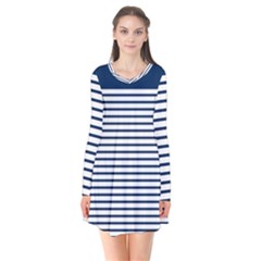 Horizontal Stripes Blue White Line Flare Dress by Mariart