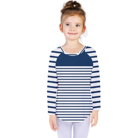 Horizontal Stripes Blue White Line Kids  Long Sleeve Tee by Mariart