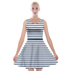 Horizontal Stripes Blue White Line Velvet Skater Dress