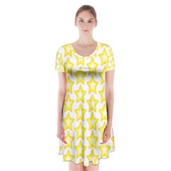 Yellow Orange Star Space Light Short Sleeve V-neck Flare Dress by Mariart