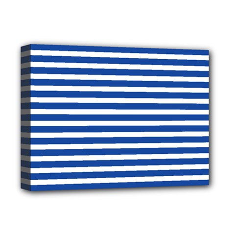 Horizontal Stripes Dark Blue Deluxe Canvas 16  X 12   by Mariart