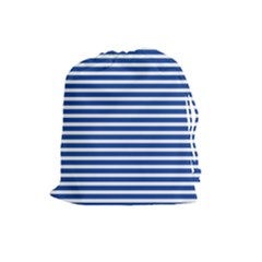 Horizontal Stripes Dark Blue Drawstring Pouches (large)  by Mariart