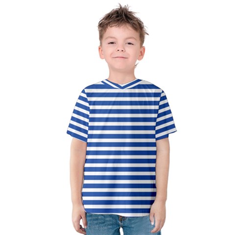 Horizontal Stripes Dark Blue Kids  Cotton Tee by Mariart