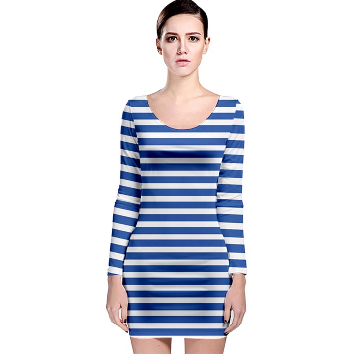 Horizontal Stripes Dark Blue Long Sleeve Bodycon Dress