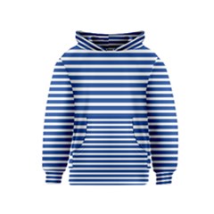 Horizontal Stripes Dark Blue Kids  Pullover Hoodie by Mariart