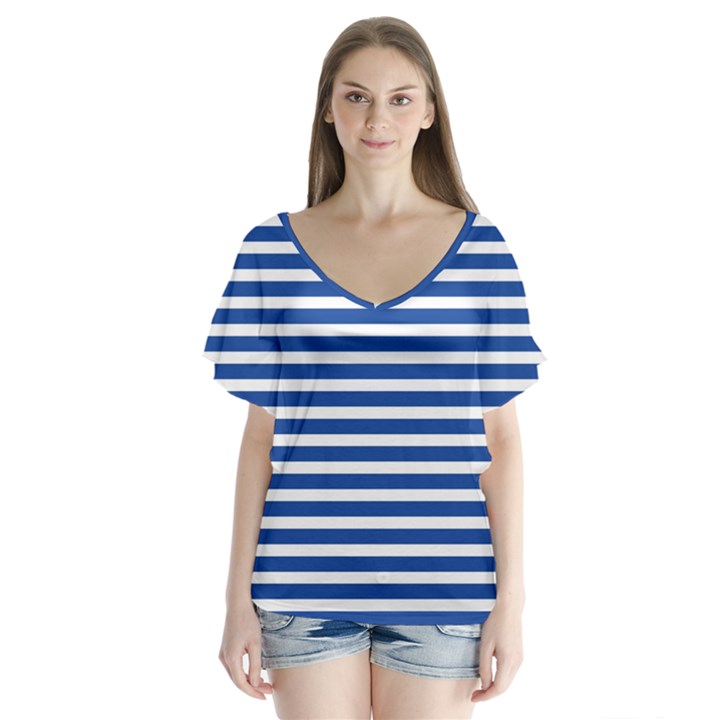 Horizontal Stripes Dark Blue Flutter Sleeve Top