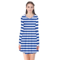 Horizontal Stripes Dark Blue Flare Dress by Mariart