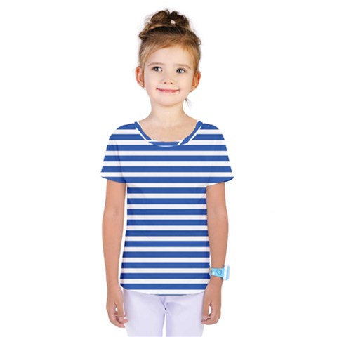 Horizontal Stripes Dark Blue Kids  One Piece Tee by Mariart