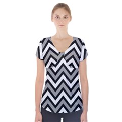 Zig Zags Pattern Short Sleeve Front Detail Top by Valentinaart