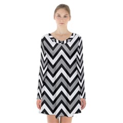 Zig Zags Pattern Long Sleeve Velvet V-neck Dress