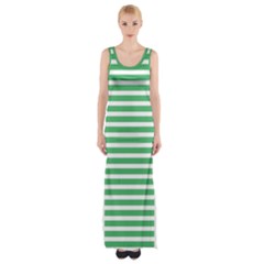 Horizontal Stripes Green Maxi Thigh Split Dress by Mariart