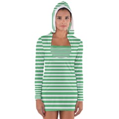 Horizontal Stripes Green Women s Long Sleeve Hooded T-shirt by Mariart