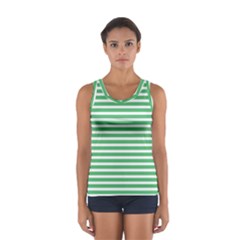 Horizontal Stripes Green Women s Sport Tank Top 