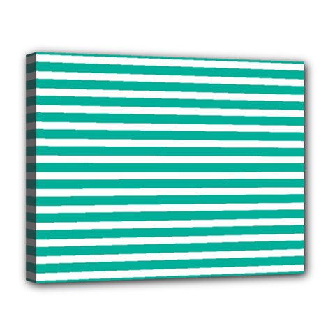 Horizontal Stripes Green Teal Canvas 14  X 11  by Mariart