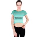 Horizontal Stripes Green Teal Crew Neck Crop Top View1