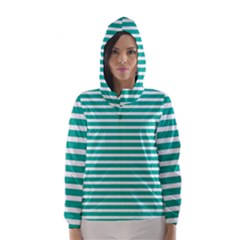 Horizontal Stripes Green Teal Hooded Wind Breaker (women) by Mariart