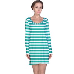 Horizontal Stripes Green Teal Long Sleeve Nightdress by Mariart