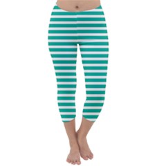 Horizontal Stripes Green Teal Capri Winter Leggings  by Mariart